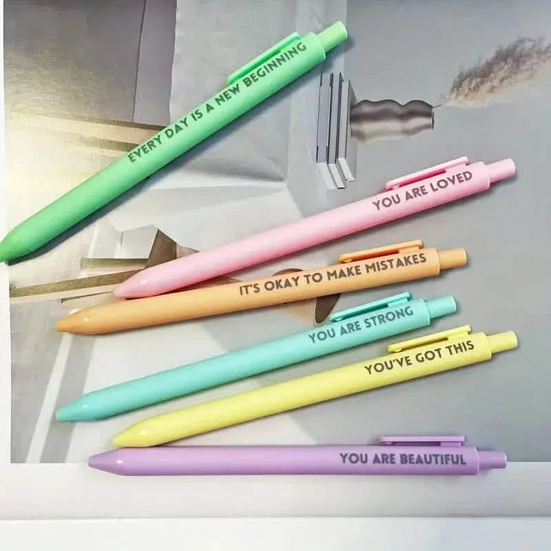 6-Pack: Motivational Rollerball Pens - Positive Message Writing Pens for Journaling