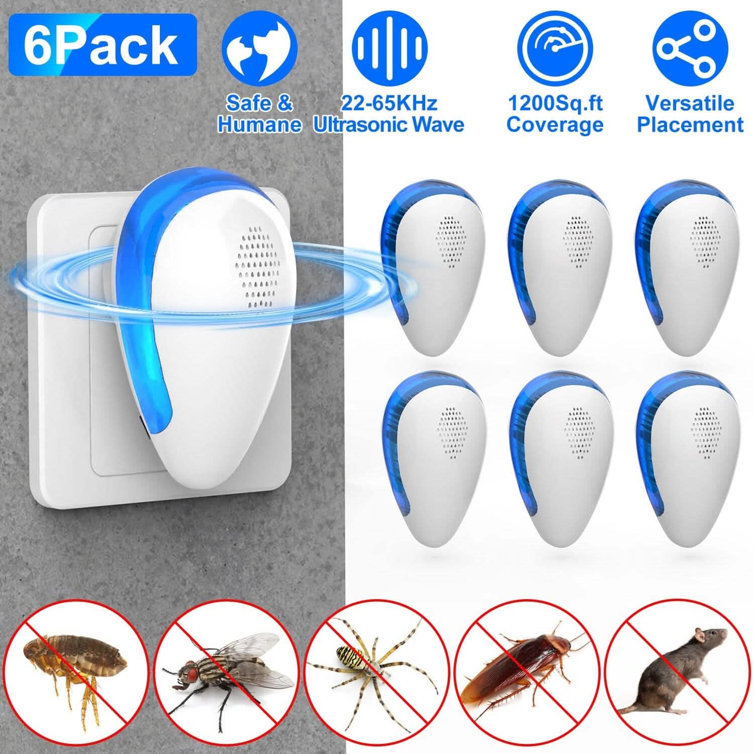6-Pack: Ultrasonic Pest Repeller Indoor Plug in Bug Repellent