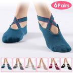 6-Pack: Women Yoga Socks with Straps Non-Slip Grips