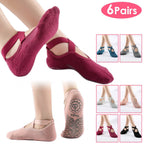 6-Pack: Women Yoga Socks with Straps Non-Slip Grips