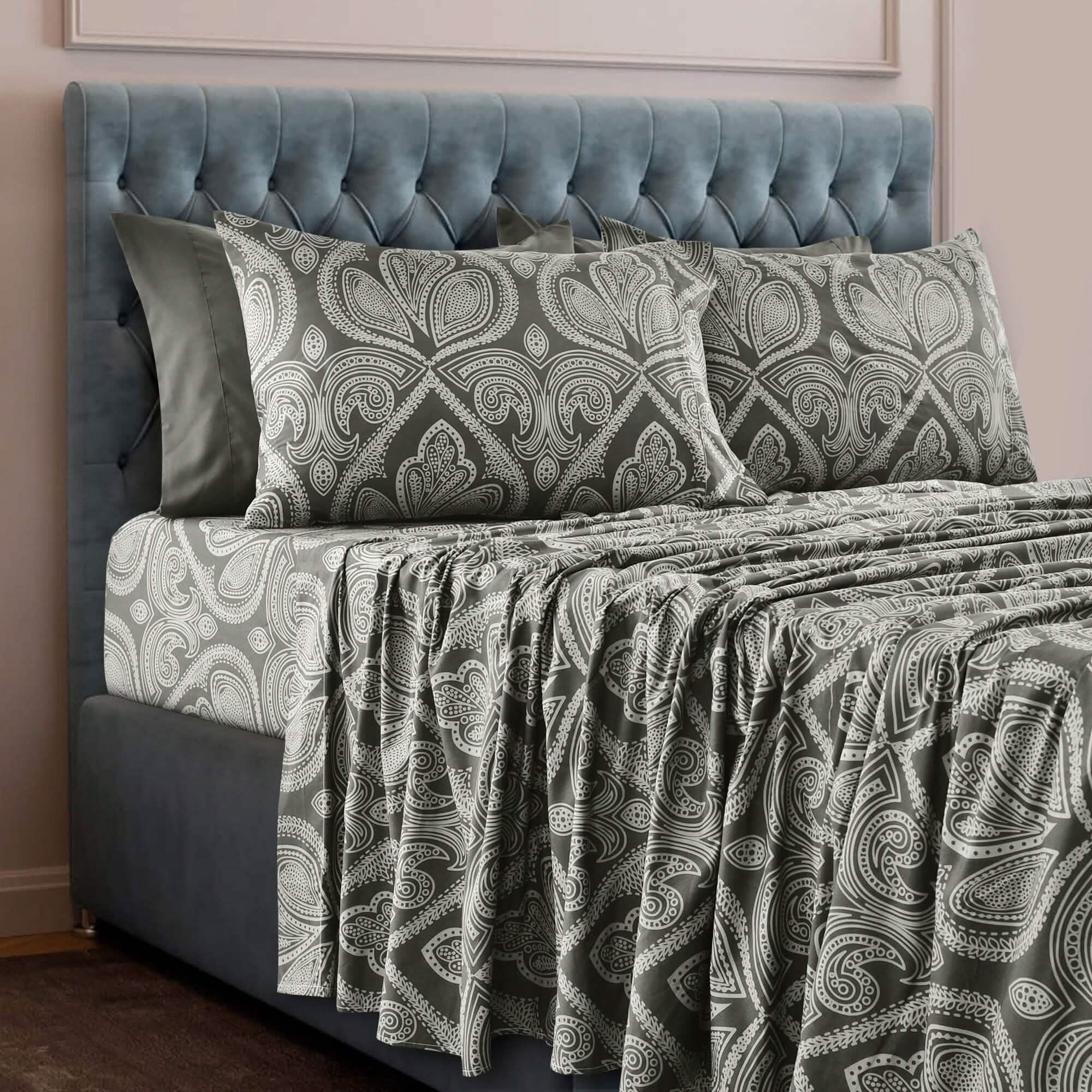 6 Piece Paisley Printed Sheet Set Bed Sheets Deep Pocket Bedding