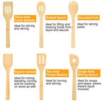 6-Pieces: Cooking Utensil Bamboo Wooden Spoons