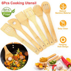 6-Pieces: Cooking Utensil Bamboo Wooden Spoons