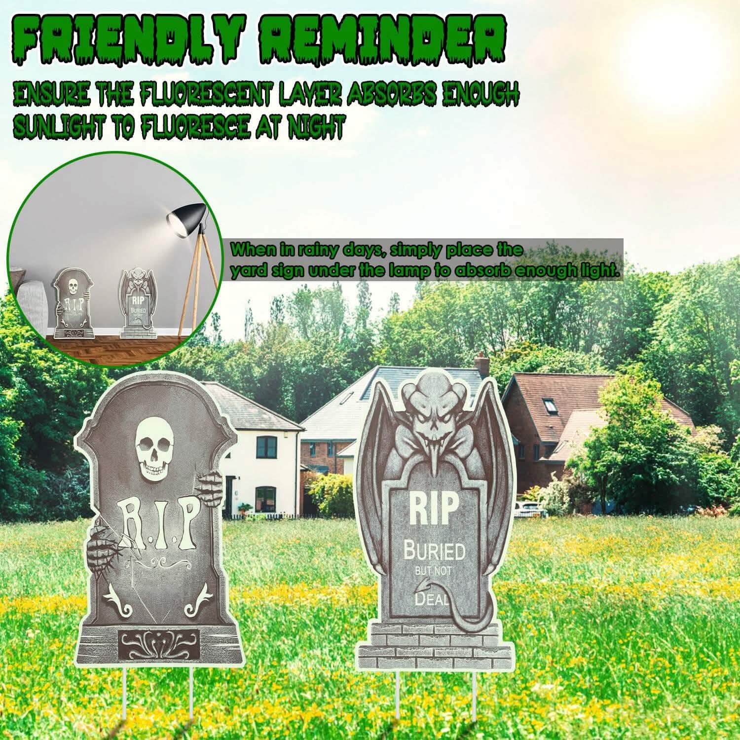 6-Pieces: Glow in the Dark Halloween Yard Sign Decorations with 12 Stakes