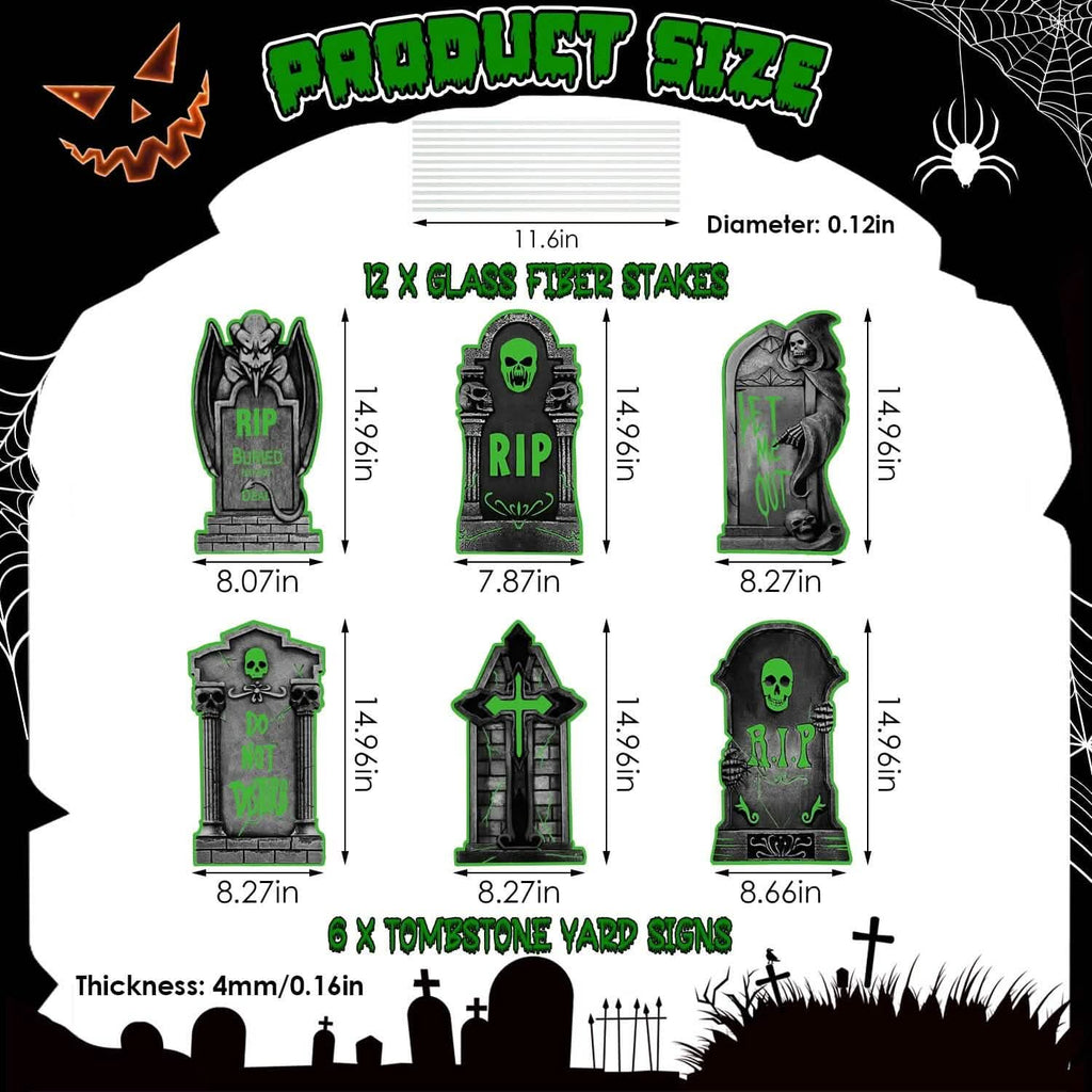 6-Pieces: Glow in the Dark Halloween Yard Sign Decorations with 12 Stakes