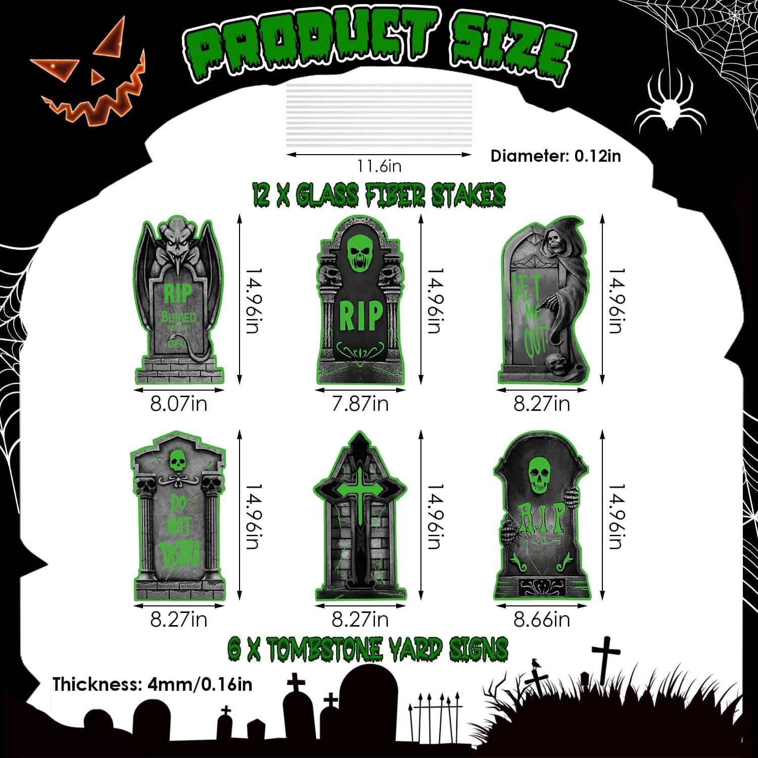 6-Pieces: Glow in the Dark Halloween Yard Sign Decorations with 12 Stakes