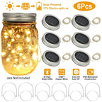 6-Pieces: Solar Powered Mason Jar Lid Lights 20 LEDs
