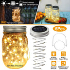 6-Pieces: Solar Powered Mason Jar Lid Lights 20 LEDs