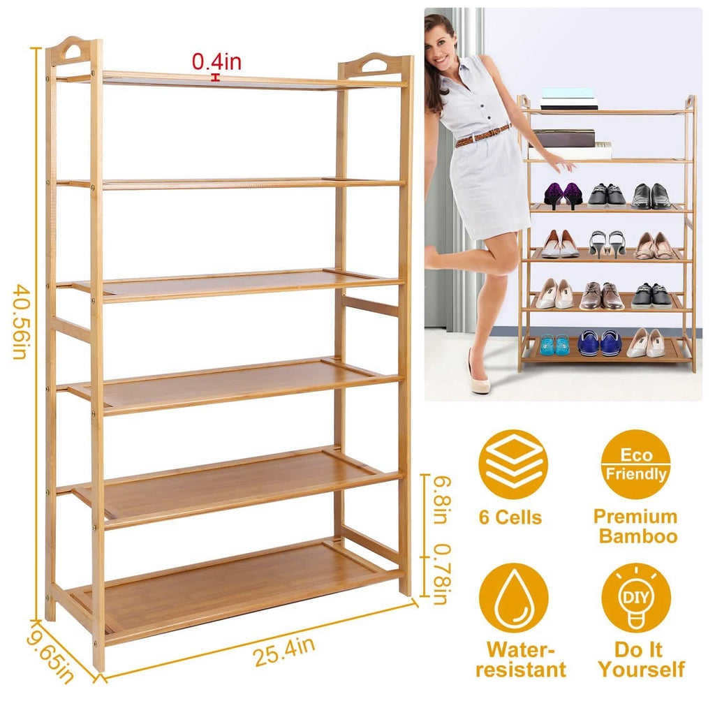 6 Tier Bamboo Shoe Rack Organizer