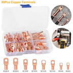 60-Piece: Battery Bare Copper Ring Lug Terminals