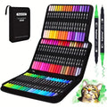 60-Piece Set: Dual Tip Brush Marker Set with Brush & Fineliner Pens