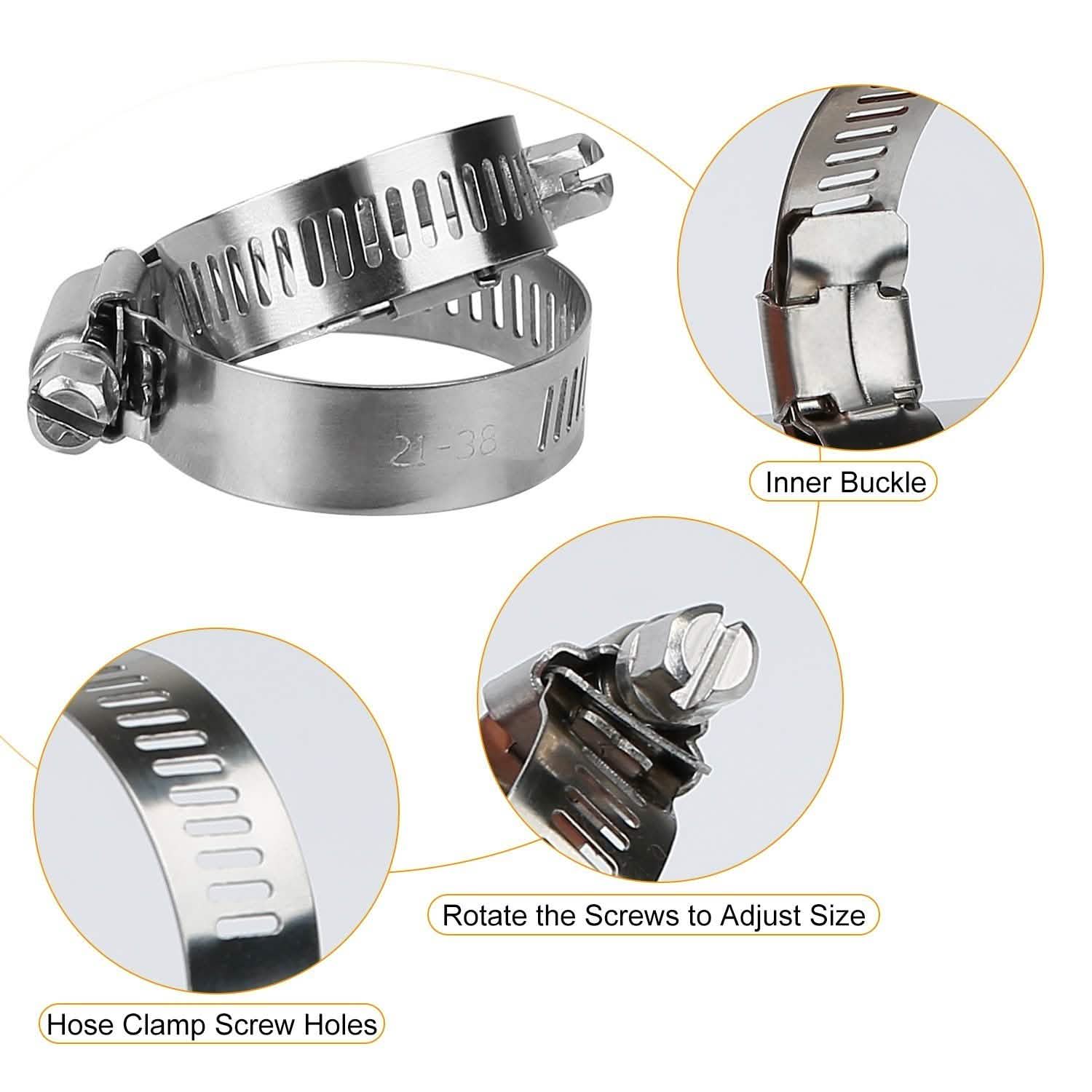 60-Pieces: Hose Clamp Stainless Steel Adjustable Worm Gear