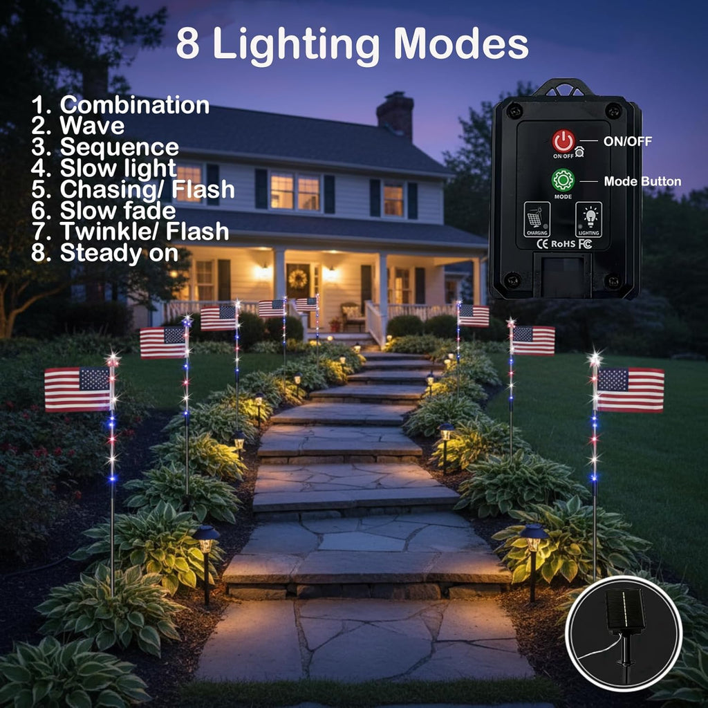 Solar-Powered American Flag Path Lights, 8-pack – Celebrating The 250th Anniversary Of American Independence