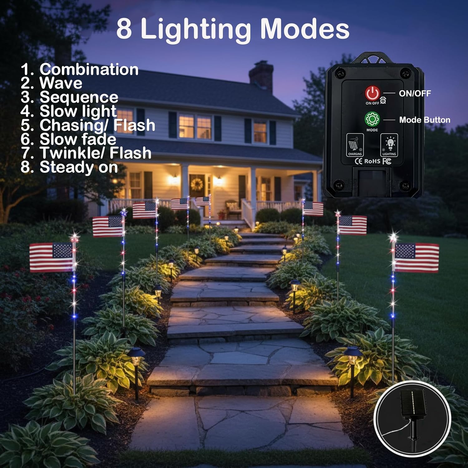 Solar-Powered American Flag Path Lights, 8-pack – Celebrating The 250th Anniversary Of American Independence