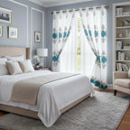 Embroidered Medallion Curtain Set – 2 Panel Window Drapes with Attached Backing & Matching Valance