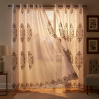 Embroidered Medallion Curtain Set – 2 Panel Window Drapes with Attached Backing & Matching Valance