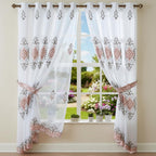 Embroidered Medallion Curtain Set – 2 Panel Window Drapes with Attached Backing & Matching Valance