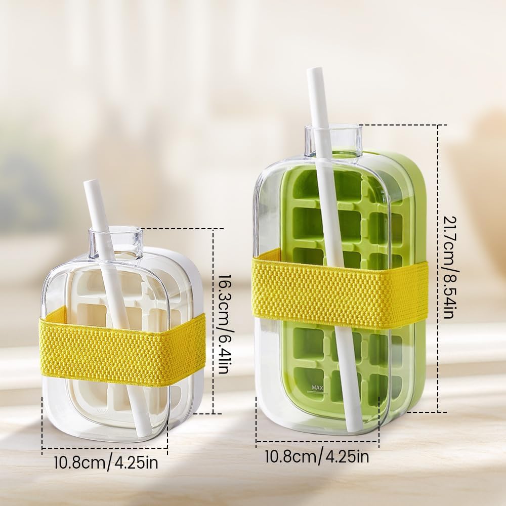 2-in-1 Silicone Ice Cube Bottle with Lid & Straw