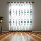 Embroidered Medallion Curtain Set – 2 Panel Window Drapes with Attached Backing & Matching Valance