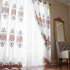 Embroidered Medallion Curtain Set – 2 Panel Window Drapes with Attached Backing & Matching Valance