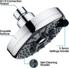3 Spray Fixed Rainfall Shower Head with Adjustable Metal Swivel Ball Joint