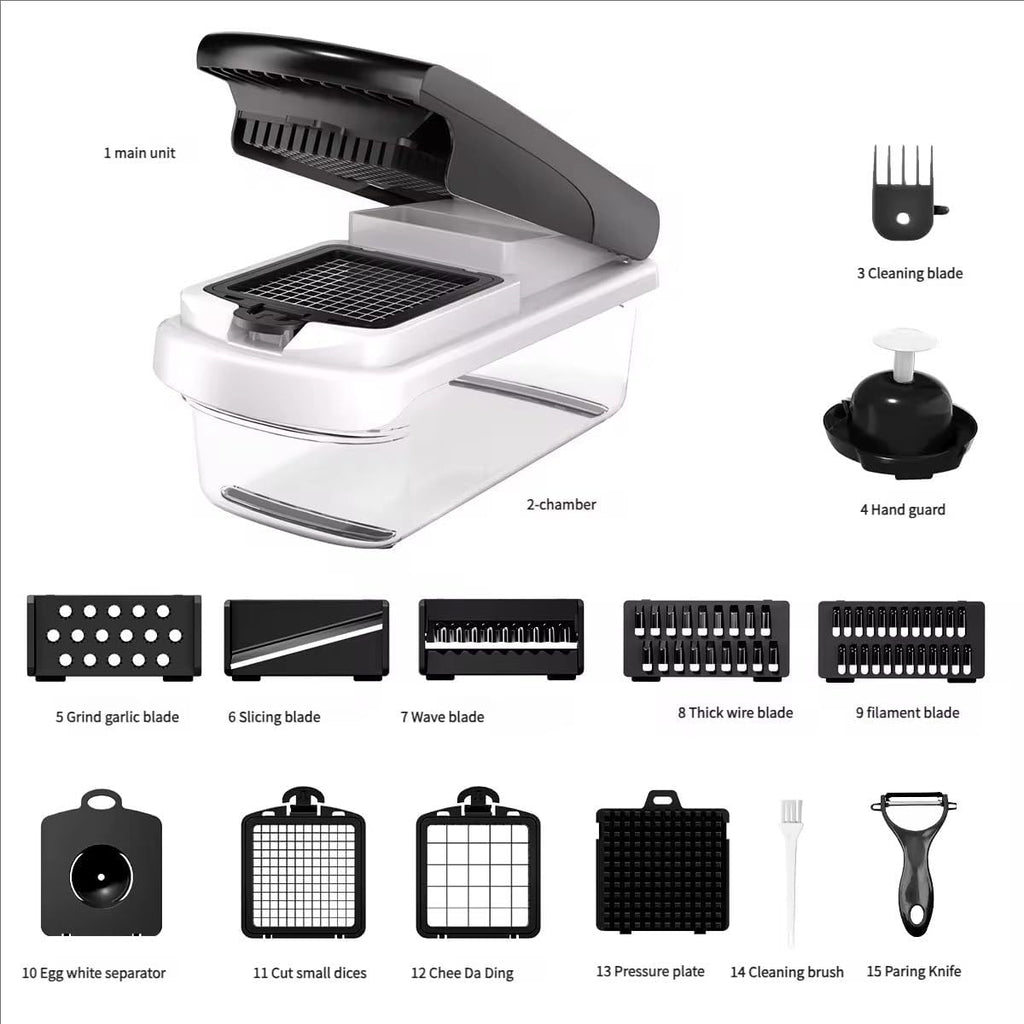 New -Series All -in-One,7 Blade Vegetable Chopper,Food Chopper,Vegetable 15 in 1 Slicer,Cutter Dicer,Mandoline Slicer for Kitchen,Multifunctional Kitchen Gadgets set with Container