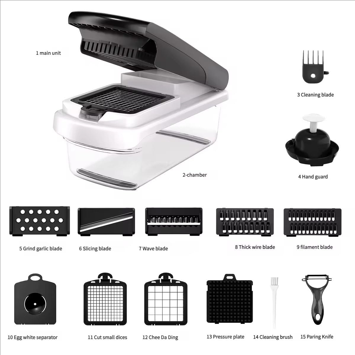New -Series All -in-One,7 Blade Vegetable Chopper,Food Chopper,Vegetable 15 in 1 Slicer,Cutter Dicer,Mandoline Slicer for Kitchen,Multifunctional Kitchen Gadgets set with Container