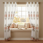 Embroidered Medallion Curtain Set – 2 Panel Window Drapes with Attached Backing & Matching Valance