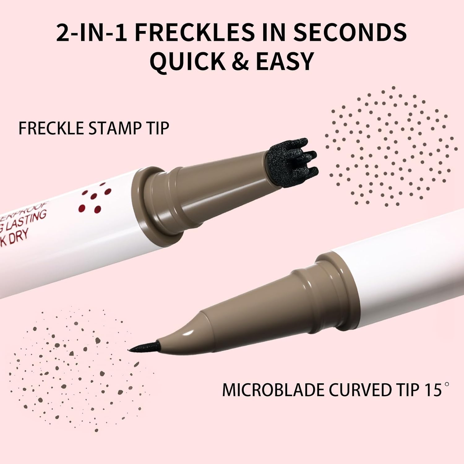 Dual-Ended Freckle Pen & Freckle Stamp - Precise 15° Curved Tip Makeup Waterproof & Smudge Proof, Long Lasting Faux Freckles Pencils