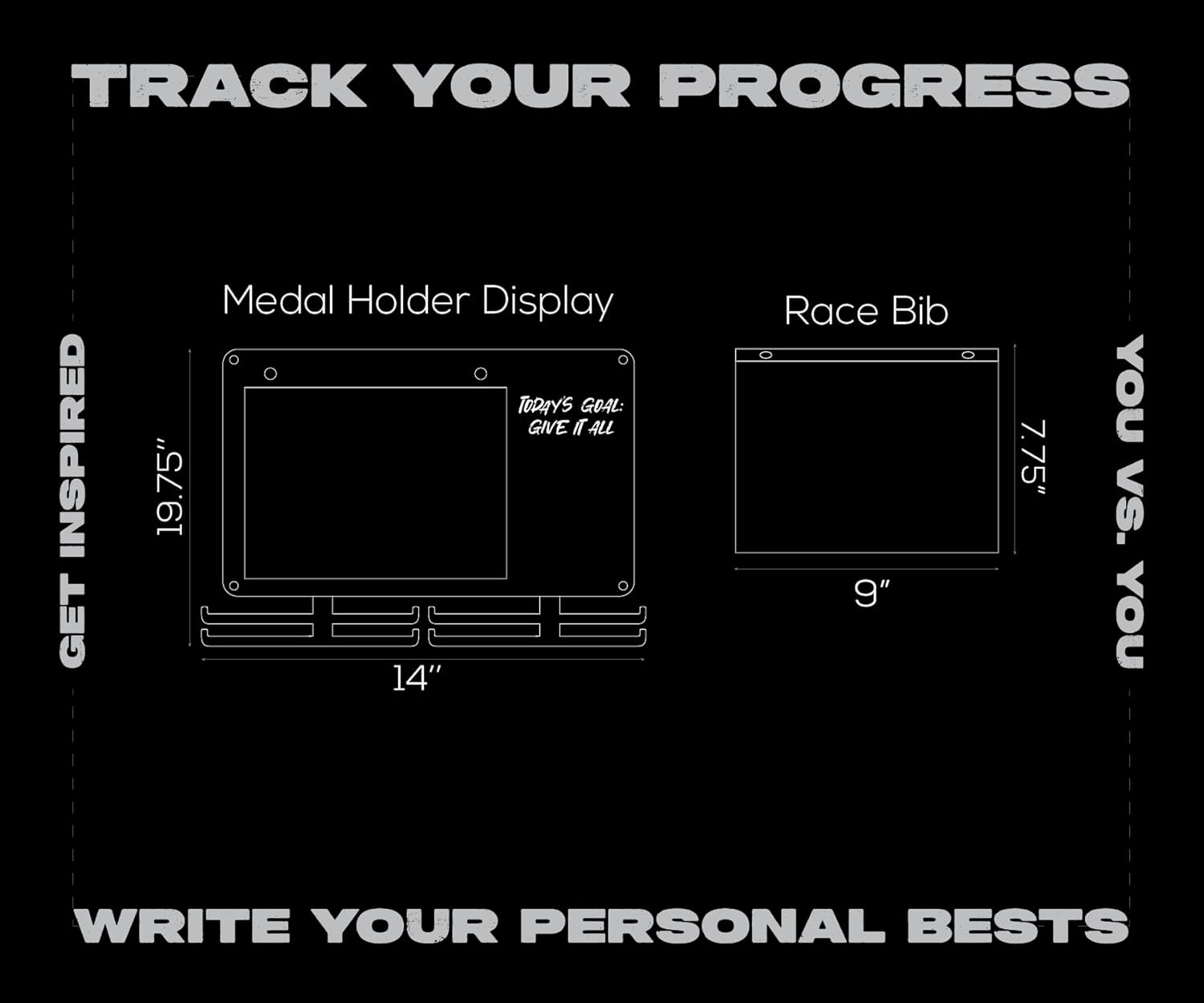 Running Medal Hanger & Bib Display Board with Chalkboard | BLAUBECK Wall Holder
