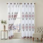 Embroidered Medallion Curtain Set – 2 Panel Window Drapes with Attached Backing & Matching Valance