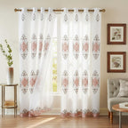 Embroidered Medallion Curtain Set – 2 Panel Window Drapes with Attached Backing & Matching Valance