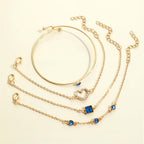 4pcs Rhinestone Alloy Bracelet Set – Minimalist Heart & Square Design