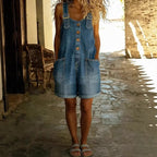 Women’s High-Waisted Sleeveless Denim Shorts Jumpsuit
