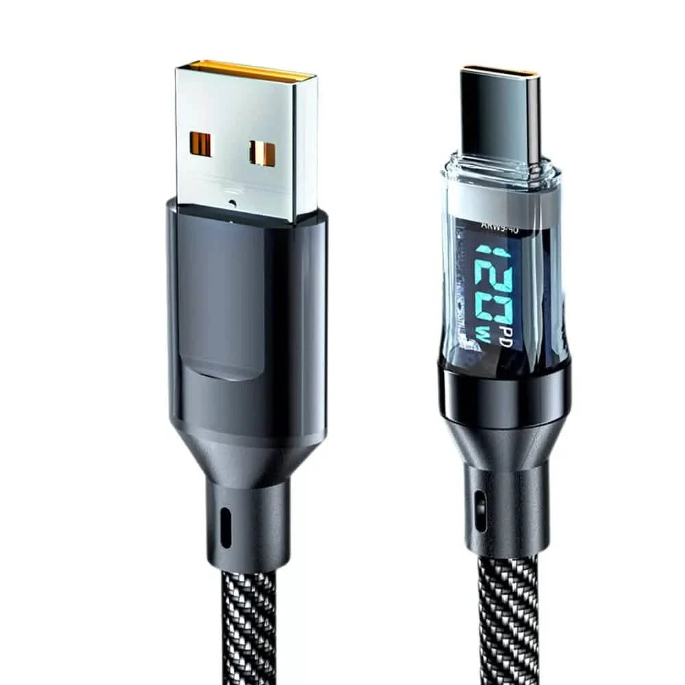6.6 Ft. Super Fast Charging Cable 120W 6A USB to Type C Charge Cable with LCD Display