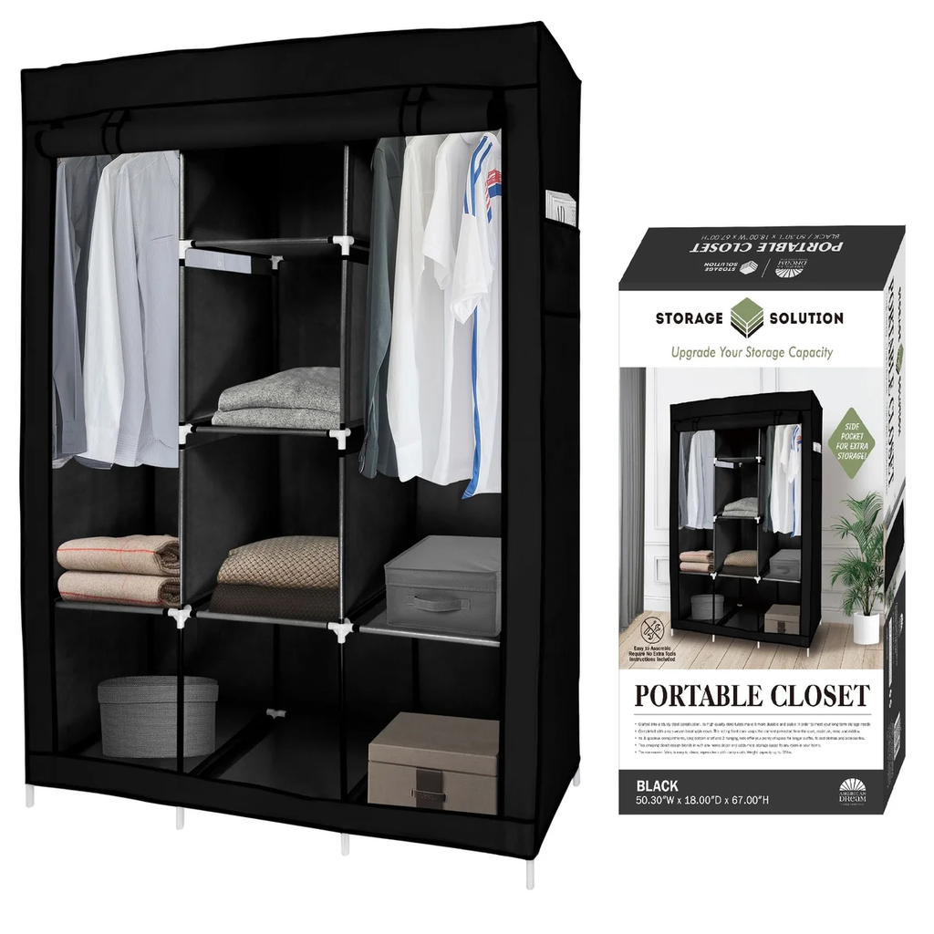 Portable Free Standing Closet - 8 Shelves, 2 Hanging Rods