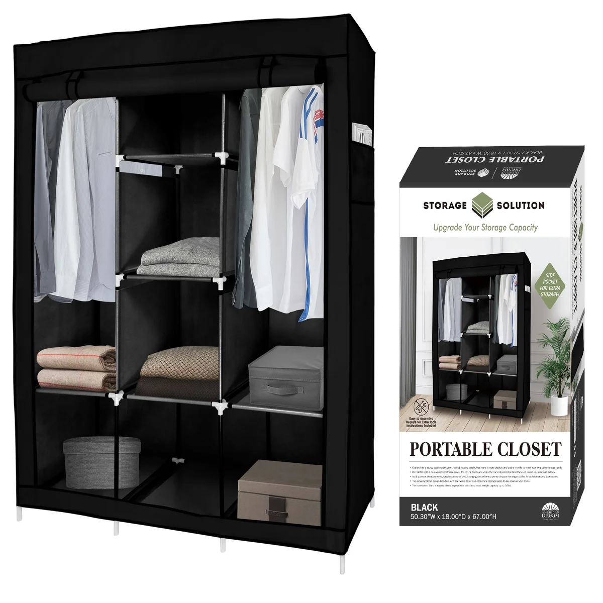 Portable Free Standing Closet - 8 Shelves, 2 Hanging Rods