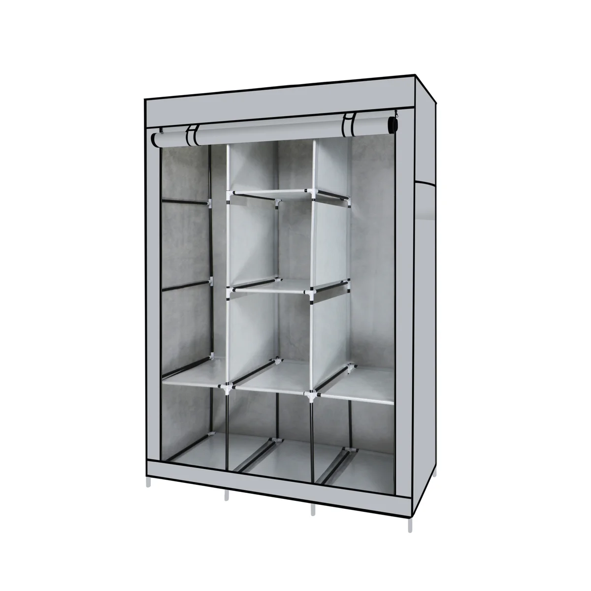 Portable Free Standing Closet - 8 Shelves, 2 Hanging Rods