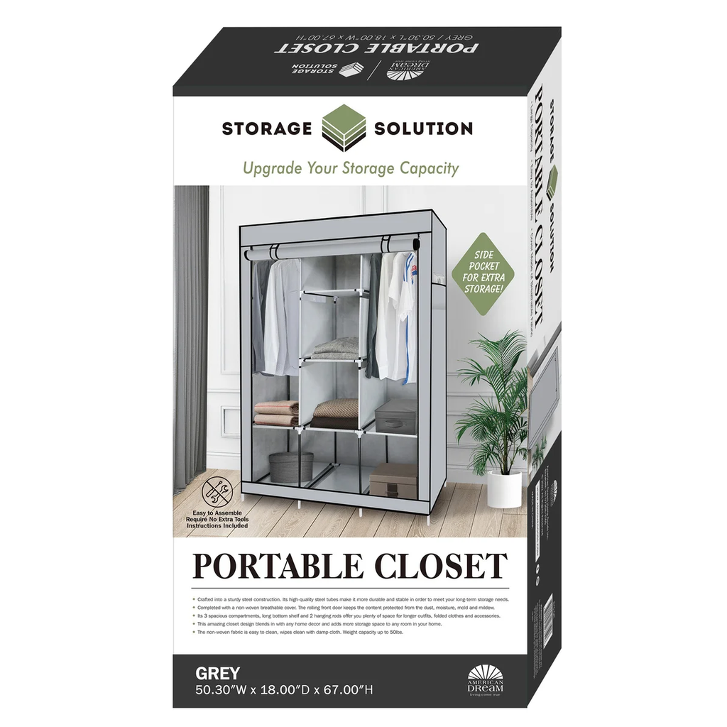 Portable Free Standing Closet - 8 Shelves, 2 Hanging Rods