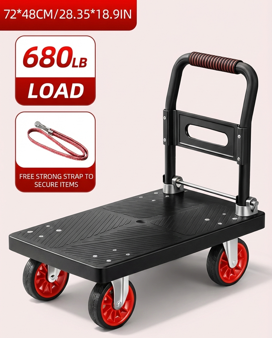 Heavy Duty Folding Platform Cart-350/660/680/820 lb-Flatbed Hand Truck with Strap