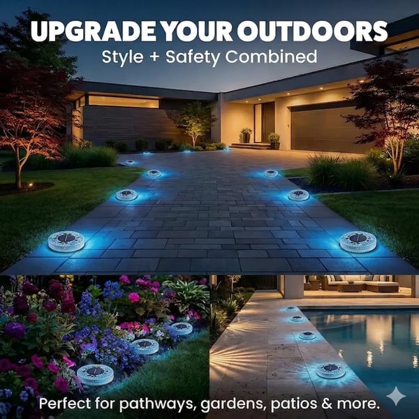 Mosaic Solar Disk Lights, Waterproof LED Outdoor In‑Ground Tabletop Lighting