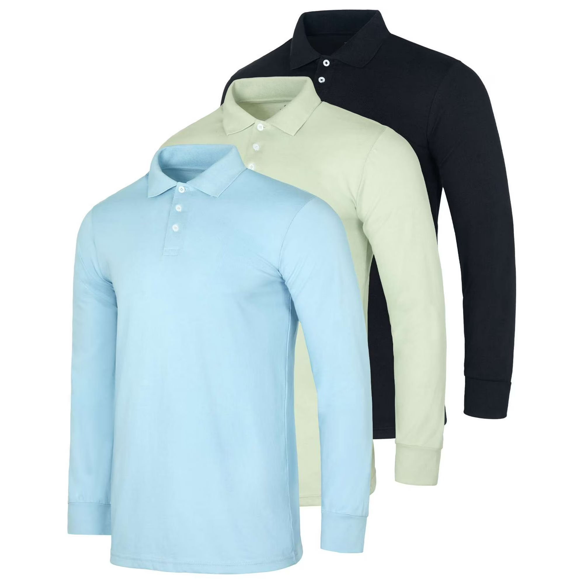 (6-Pack) Men's Cotton Jersey Long-Sleeve Polo Shirts