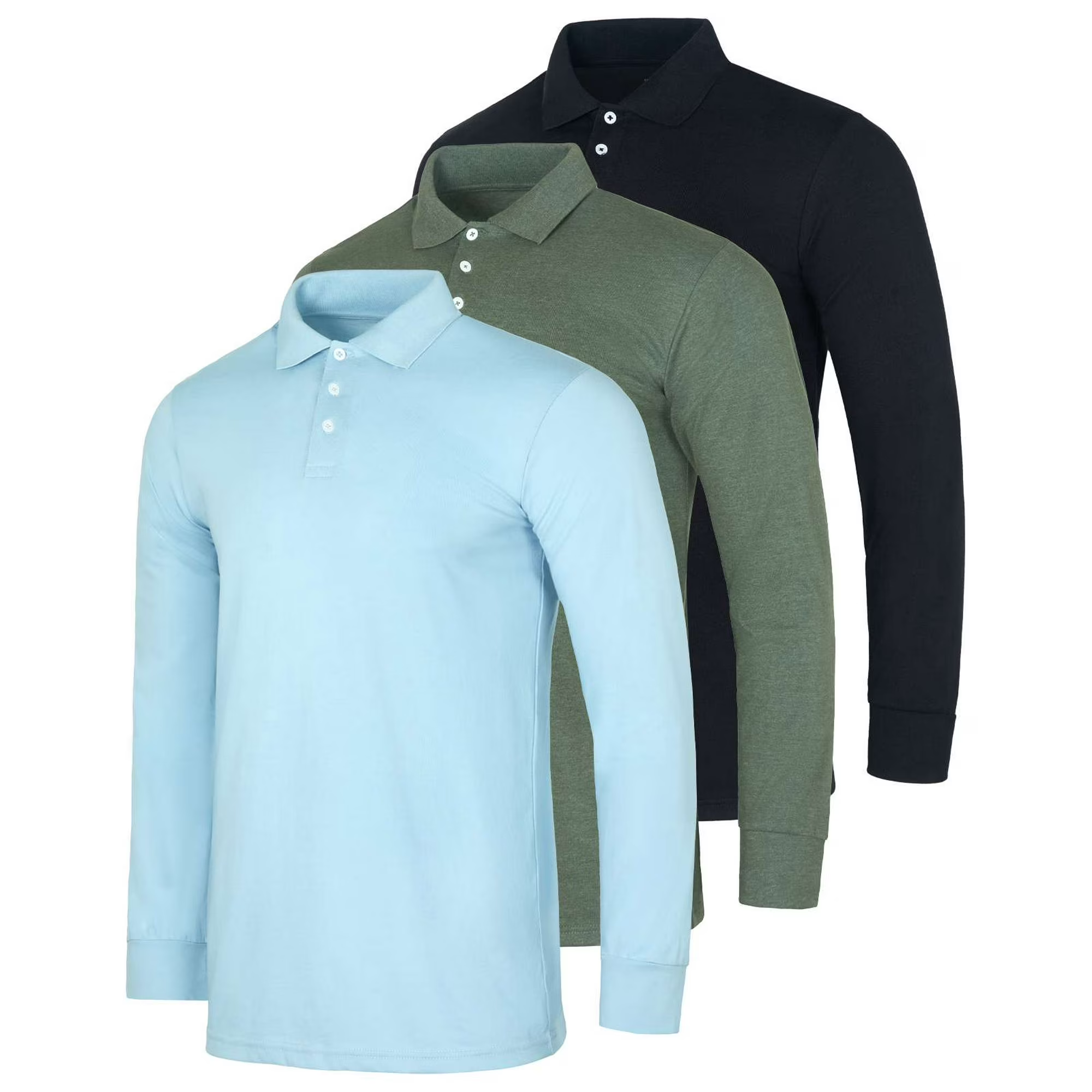 (6-Pack) Men's Cotton Jersey Long-Sleeve Polo Shirts