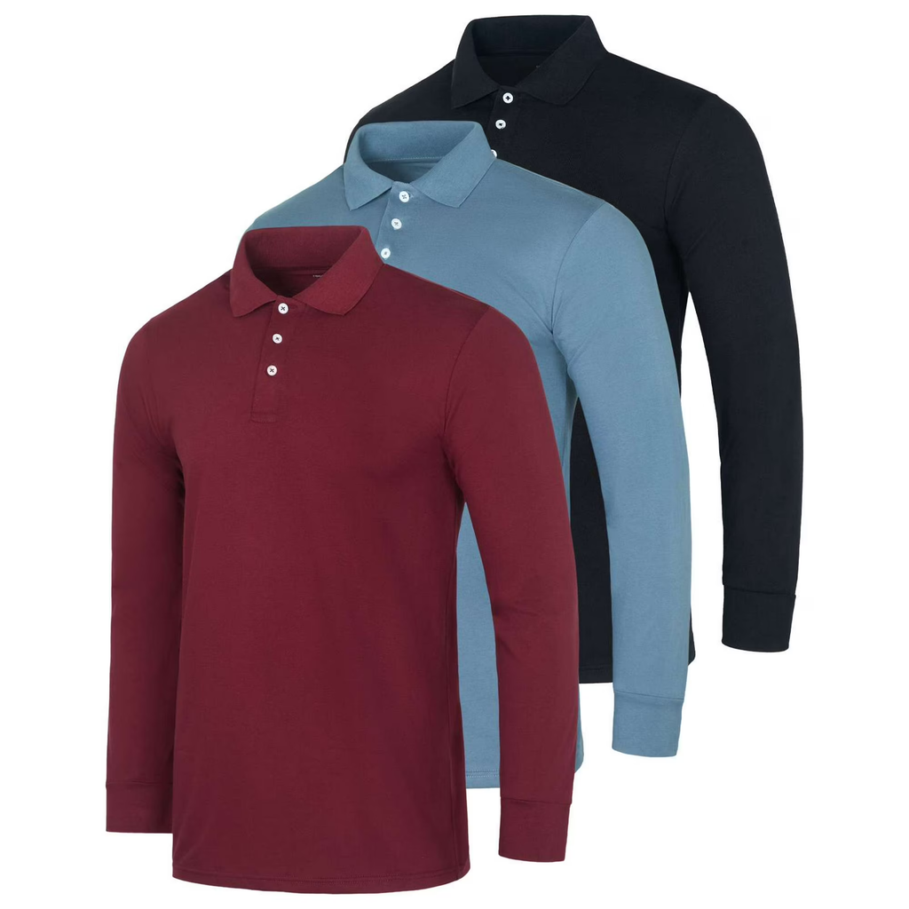 (6-Pack) Men's Cotton Jersey Long-Sleeve Polo Shirts