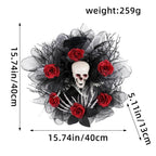 Halloween Garland Red Rose Skull Front Door Wreath