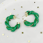 Gold-Plated Twisted Leather Hoop Earrings with Gift Pouch