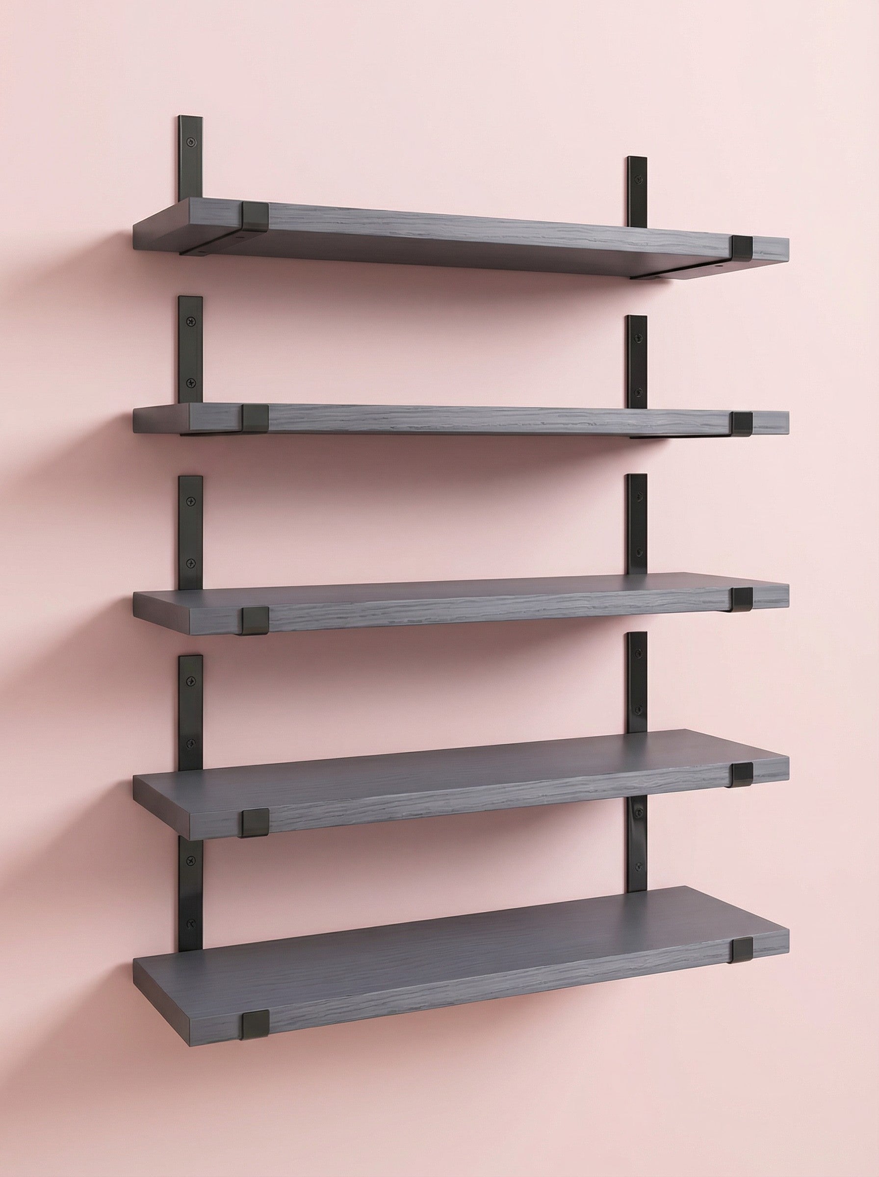 Rustic Wood Floating Wall Shelves with Metal Brackets