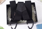 Men's 4-Clip Suspenders, X Type, Wide Suspenders, Men's Black, Leather, Suspenders