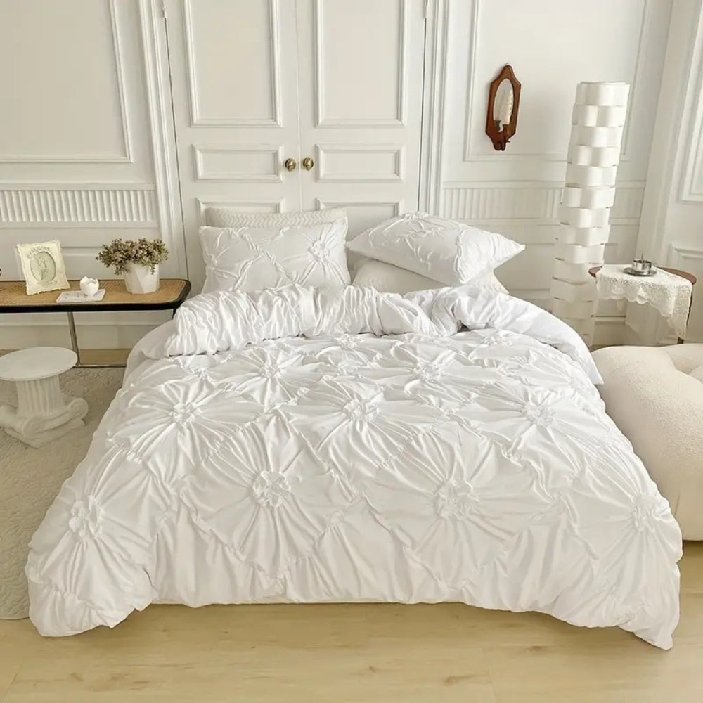 Textured Ruffle Floral Duvet Cover Set