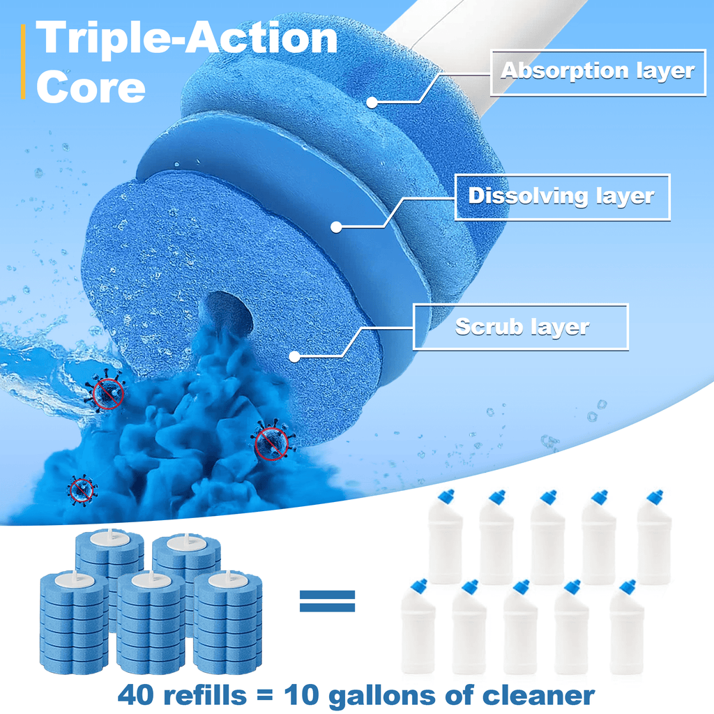 Disposable Toilet Bowl Brush and Holder Cleaning System with Cleanser-Infused Heads